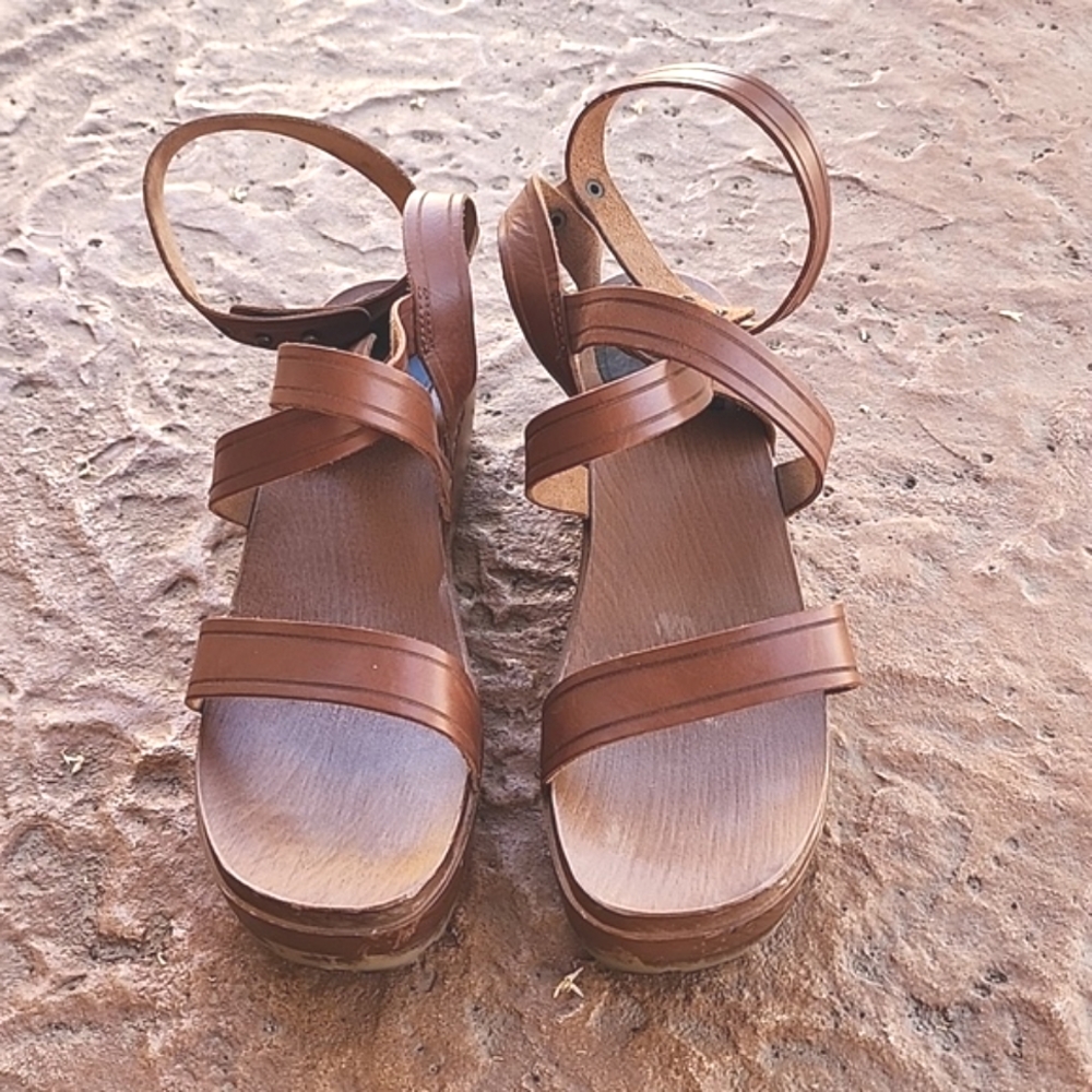 SWEDISH HASBEENS Jesus Ankle Sandals 41 11 Clogs Cognac Leather Strappy RARE - Picture 5 of 15
